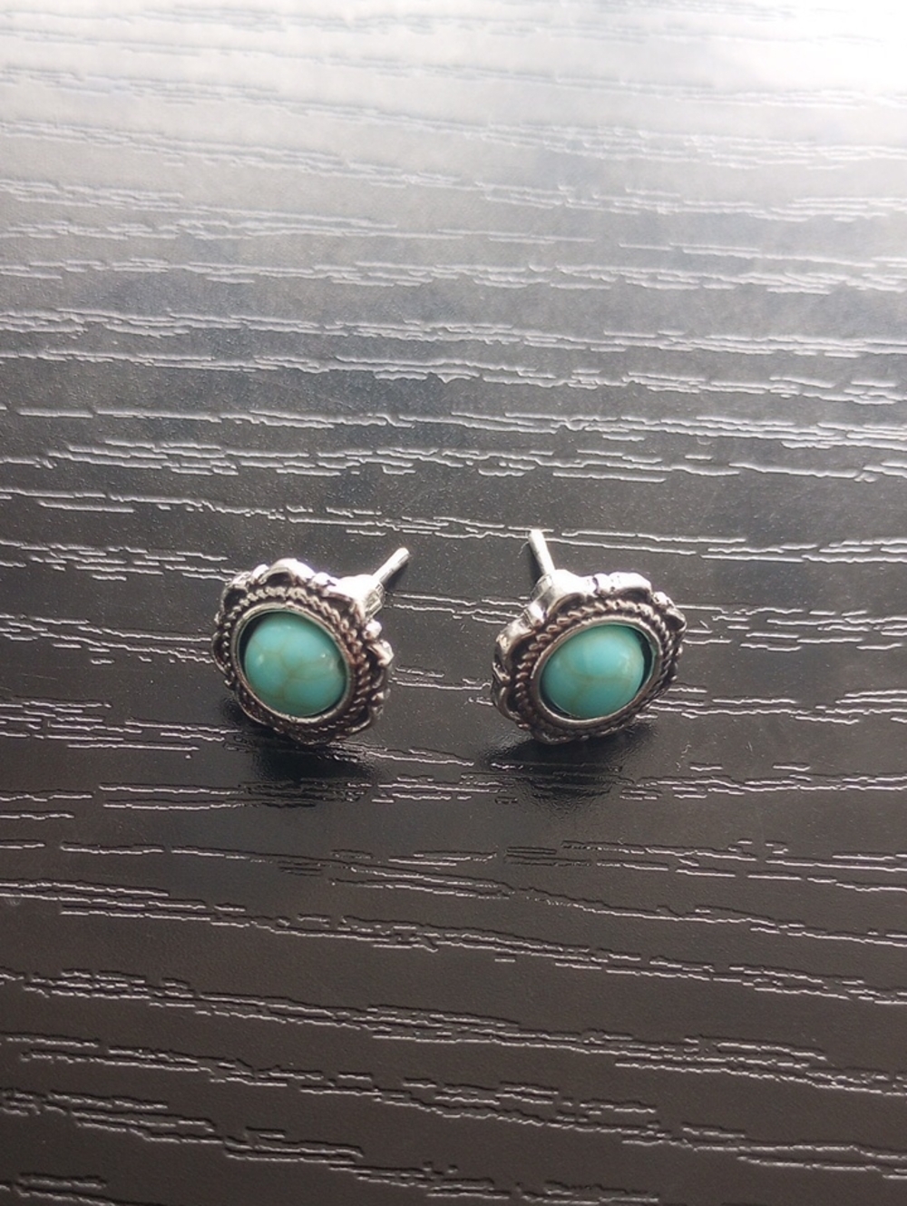 Turquoise Stone Silver Tone Stud Earrings Women Jewelry